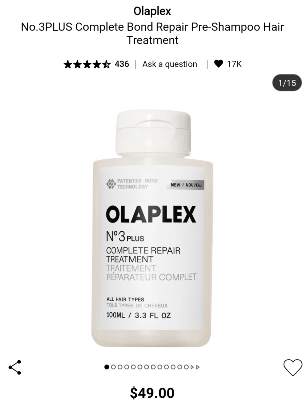 Olaplex No.3PLUS Complete Hair Treatment